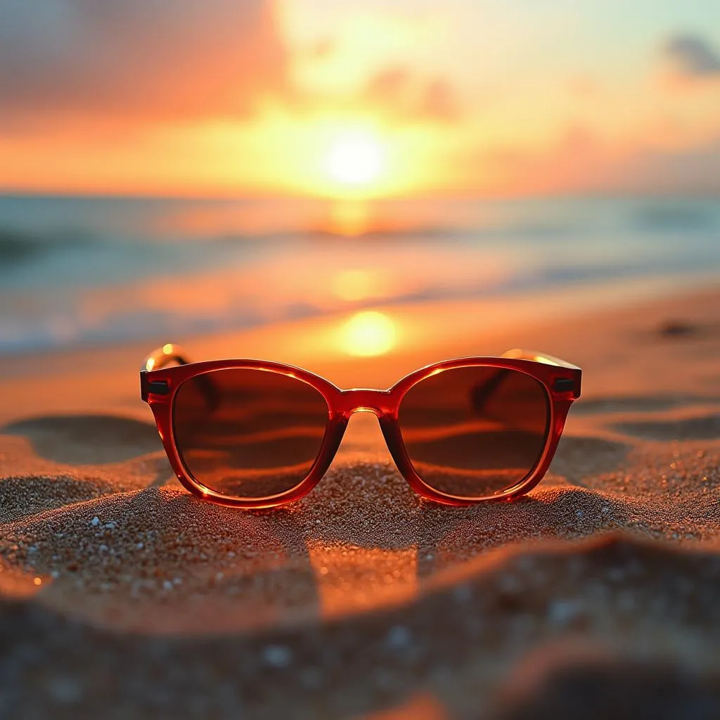 Gafas de sol de moda en una playa soleada