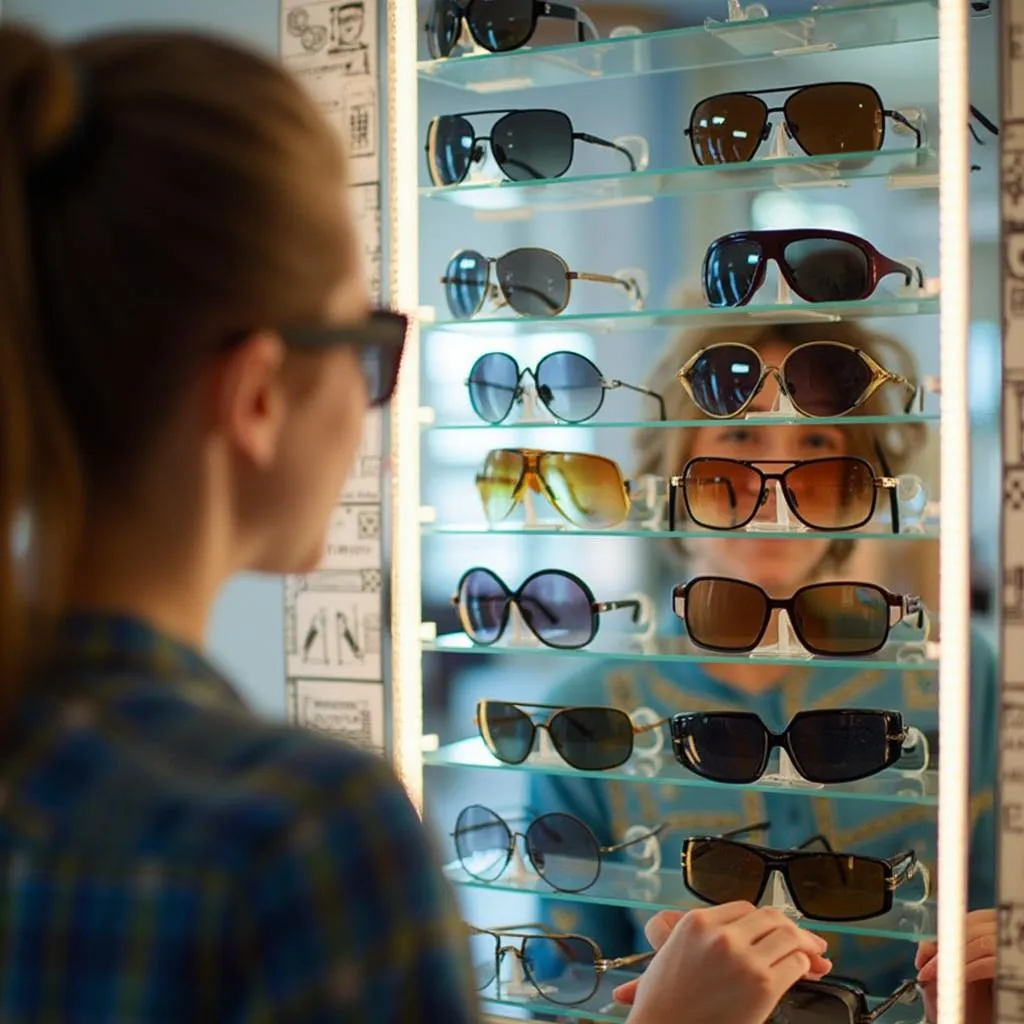 Persona eligiendo gafas de sol en una óptica